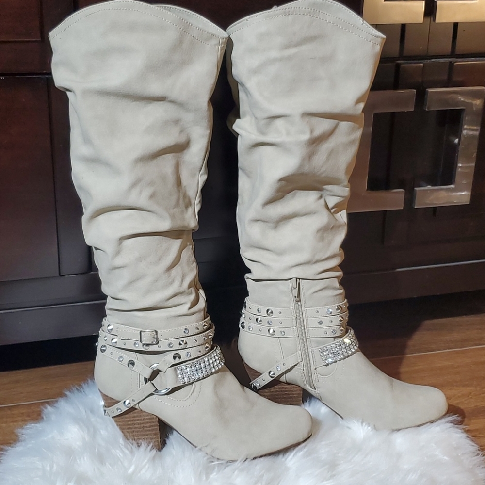 Jewled/Studded Cream Boots